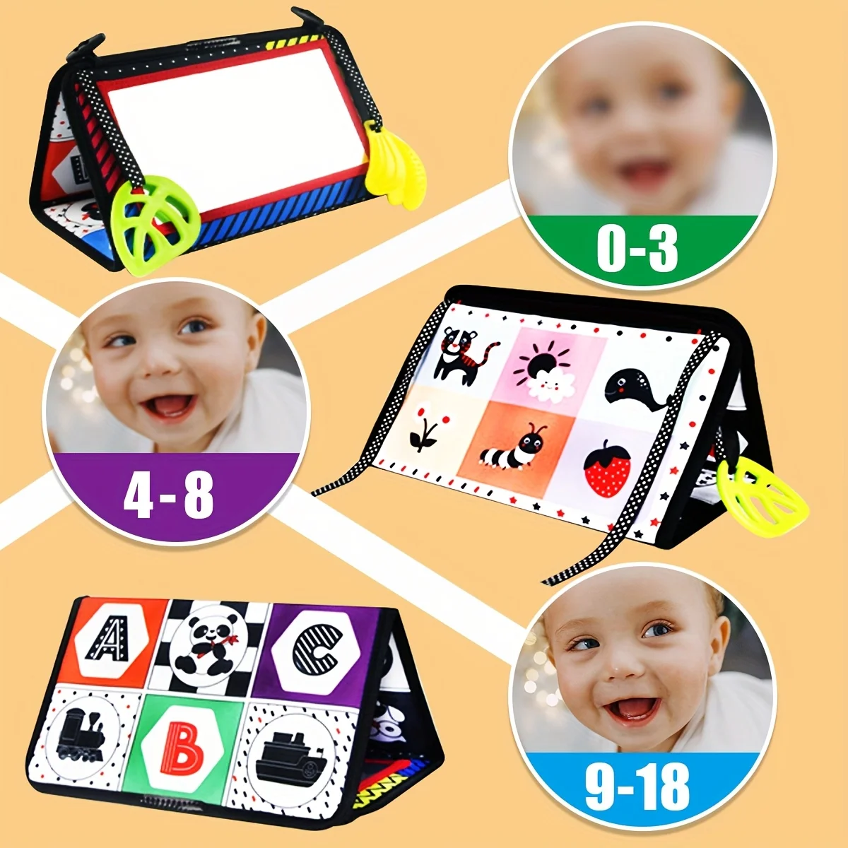 Livre en tissu miroir pour enfants, livre en tissu Double face interactif pliable et à contraste élevé, favorisant le développement du cerveau