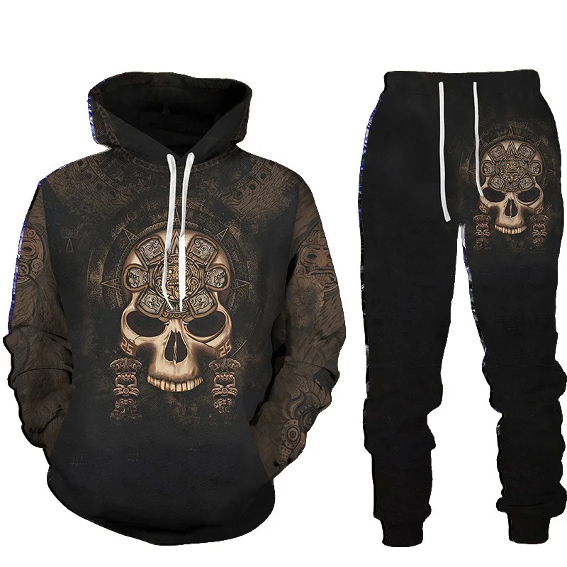 Men\'s Tracksuit Suit  Terror Skull Graphic Casual Sports 3D Print Pullover Pants 2pcs Autumn Streetwear Oversize Y2k Clothing