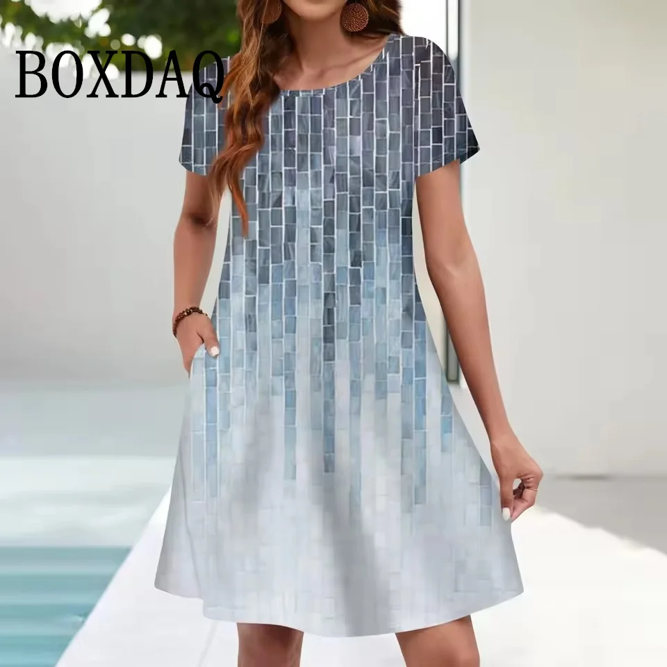 9XL Plus Size Summer Dresses For Women Beach Floral Sundress Short Sleeve Pocket Casual Loose Short Dress Vintage Print Vestidos