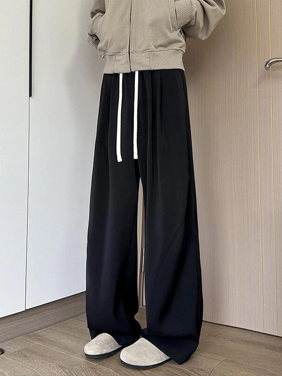 

Tall Men's Casual Straight Leg Pants Spring Autumn Loose Fit Drapey Wide Leg West Pants Cleanfit Youthful Sle Polyester