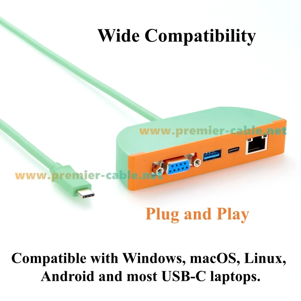 4-in-1 USB-C-Hub, Multiport-Adapter mit RS232 DB9, Gigabit-Ethernet, 10Gbps USB-A- & USB-C-Anschlüssen, für Laptop, Windows, macOS – Detail 6