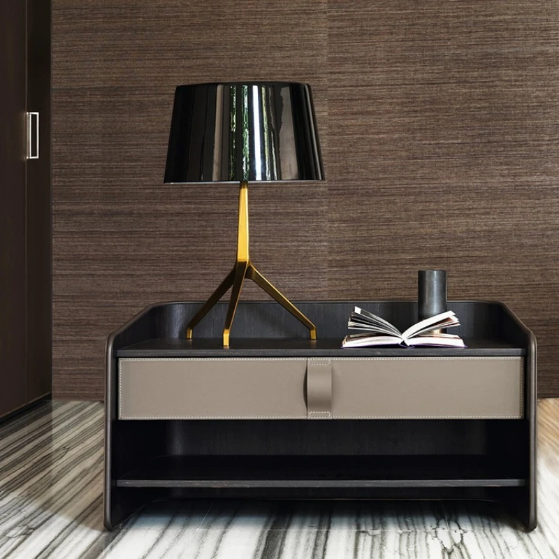 

Nordic light luxury simple Italian designer cowhide drawer bedside table small chest edge furniture