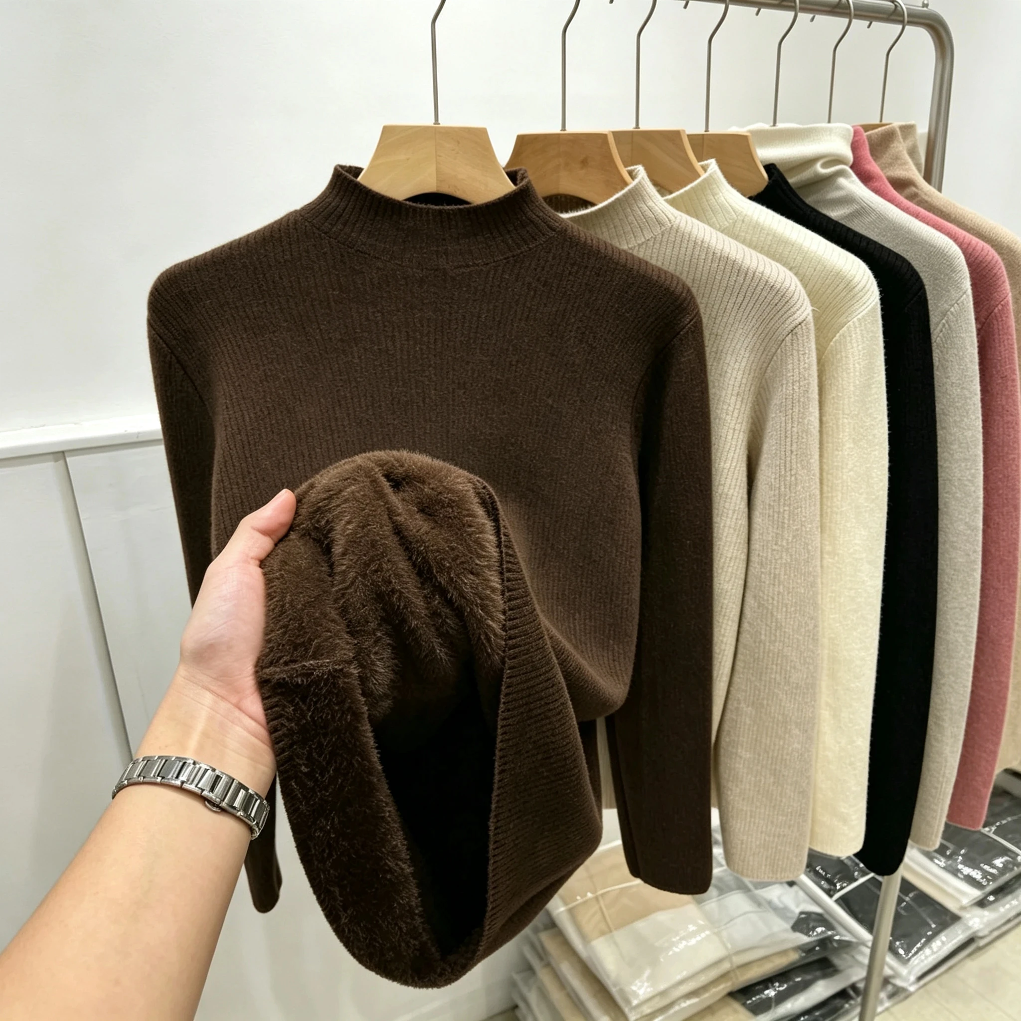 Women's  Mock Turtleneck Sweater Winter Fleece Lined Ribbed Thermal Knit Pullover Long Sleeve Slim Solid Color Base Layer Jumper