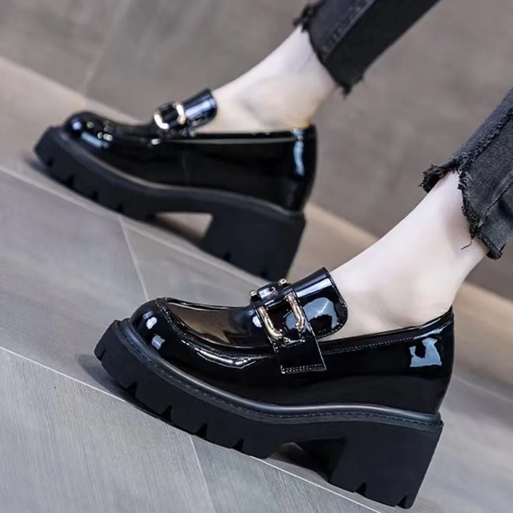 British Style Leather Shoes Women 2024 Spring Autumn Height Increasing Loafers 35-40 Large-Sized Female Office Platform Shoes