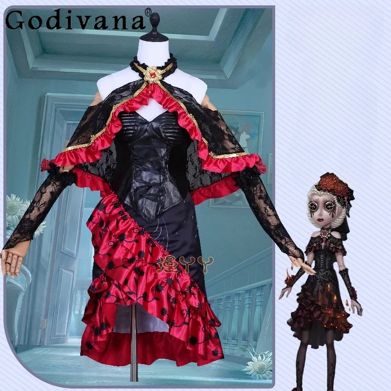 Juego Identity V, conjunto de vestido de Cosplay para mujer, disfraz de médico de Halloween, nuevo vestido femenino, traje de fiesta elegante negro y rojo