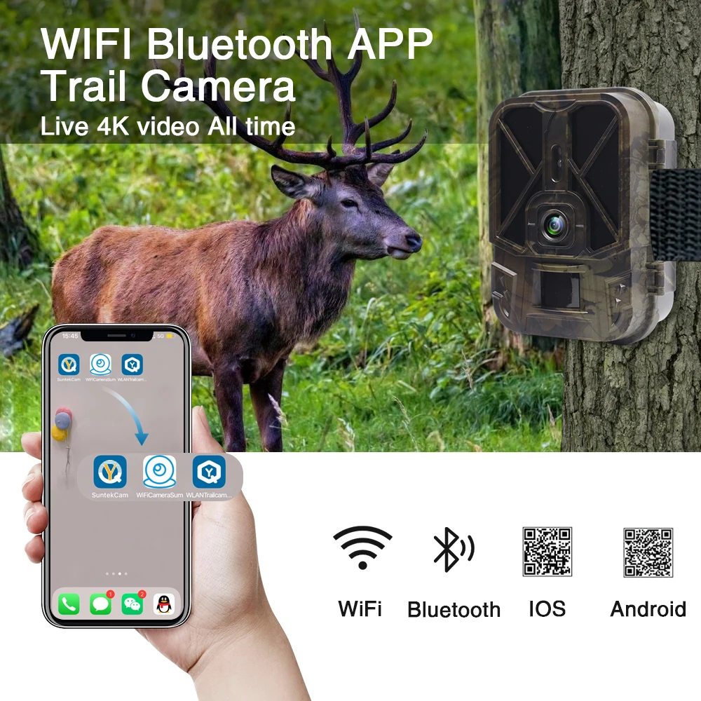 Live Stream Trail Camera 4K Video 30MP WiFi APP Bluetooth Hunting Cameras With 10000mAh Li-Battery Night Vision WiFi940PROLI