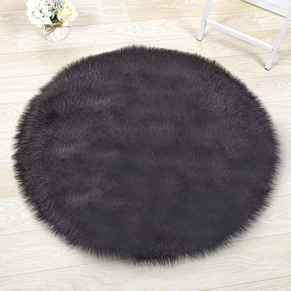 Imitation Plüsch Kissen Bodenmatte schwarz runder Teppich Dekoration Teppich ist geeignet für Wohnzimmer, Schlafzimmer, Sofakissen