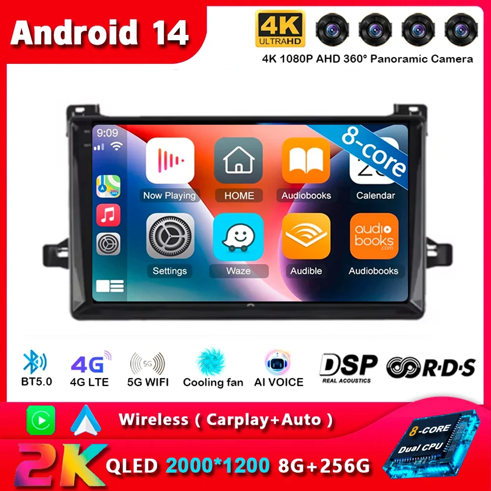 Android 14 Carplay BT For Toyota Prius XW50 2015 2016 2017 2018 2019 2020 Multimedia Car Radio Player WiFi+4G GPS RDS DSP Stereo