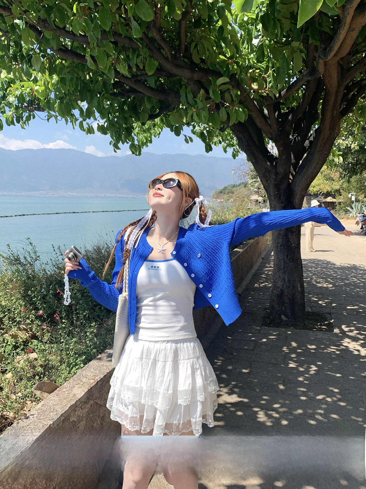 

Su San San Summer Set Women's New Klein Blue Open Cardigan Early Summer Super Good Looking Matching Whole Set Princess Style