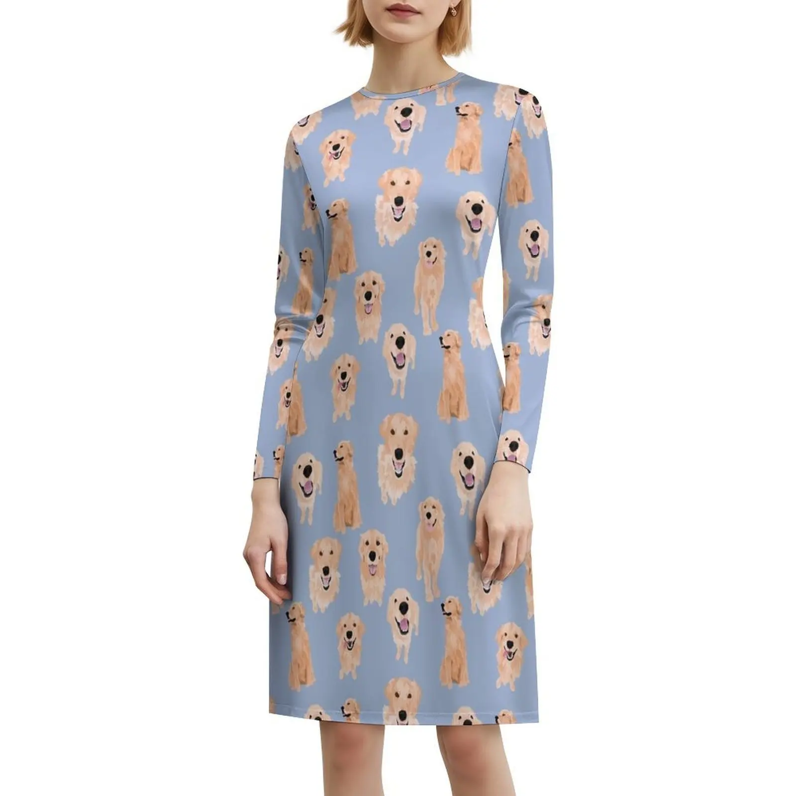 فستان Golden Retrievers On Blue للسيدات الهيب هوب ملابس الشارع الشهير مطبوع عليه رسومات جرافيكية للحفلات ملابس النادي Golden Retiever Dog Golden Happy Dog