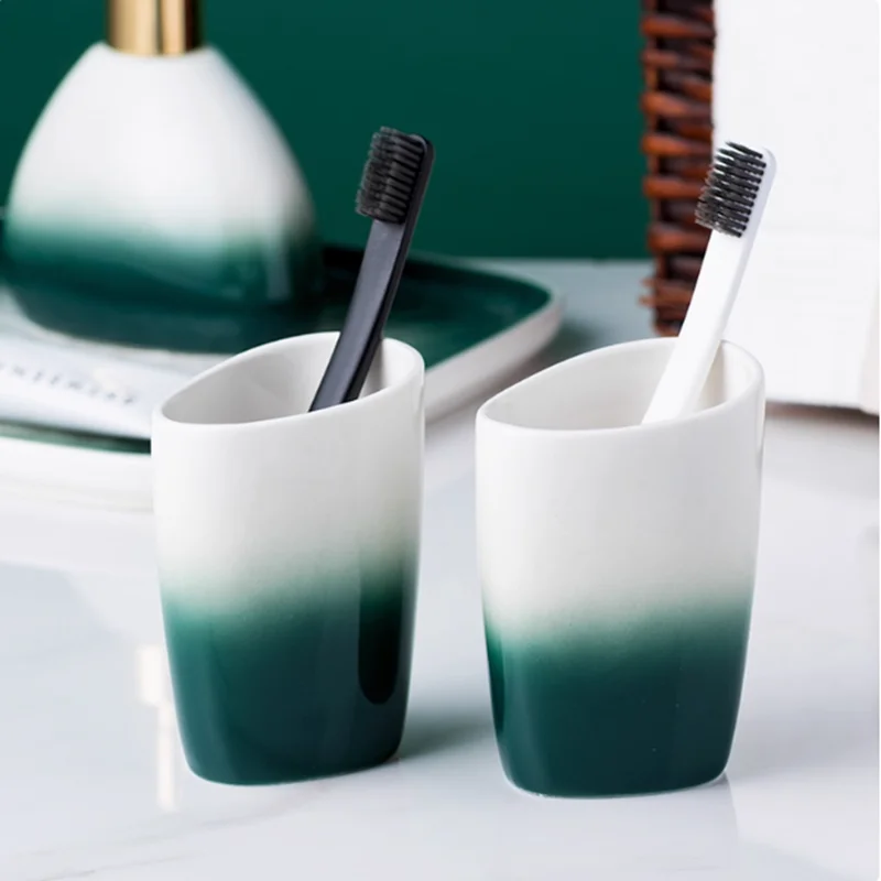 Home Bathroom Accessories, Gradient Color, Soap Dispenser, Toothbrush Holder, Shampoo Dispenser, Drain Soap Box, Five Piece Set