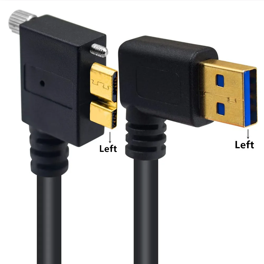 Usb macho banhado a ouro 5gbps, angular esquerdo/direito para micro b cabo angular esquerda/direita com parafuso 25cm