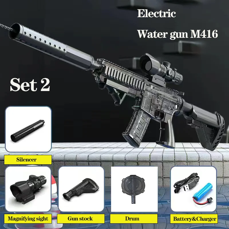 M416 Electric Water Gun Pistol Shooting Toy Full Automatic Summer Shoot Beach Outdoor Fun Toy For Children Boys Girl Adults Gift