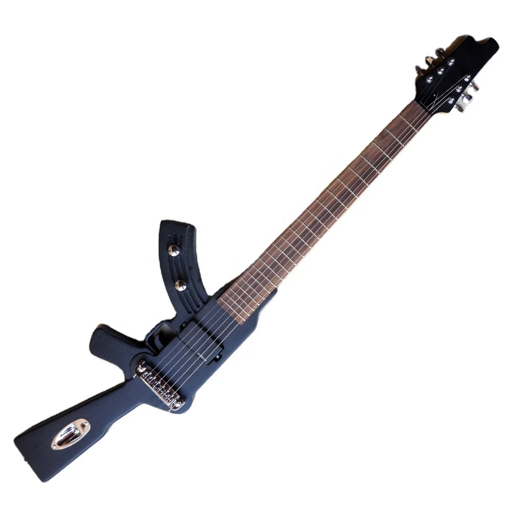 GunShape Musical Instrument Left Handed Black Electric Guitar 6 Strings Travel Guitar