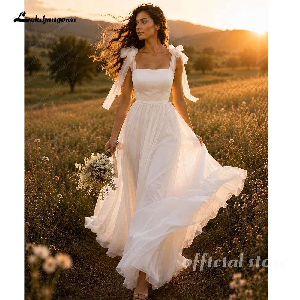 Lakshmigown Satin-Organza-Hochzeitskleider Günstige Tüll-Schleifen-Träger-Brautkleider Robe De Mariee Schnürung am Rücken Maßanfertigung – Detail 7