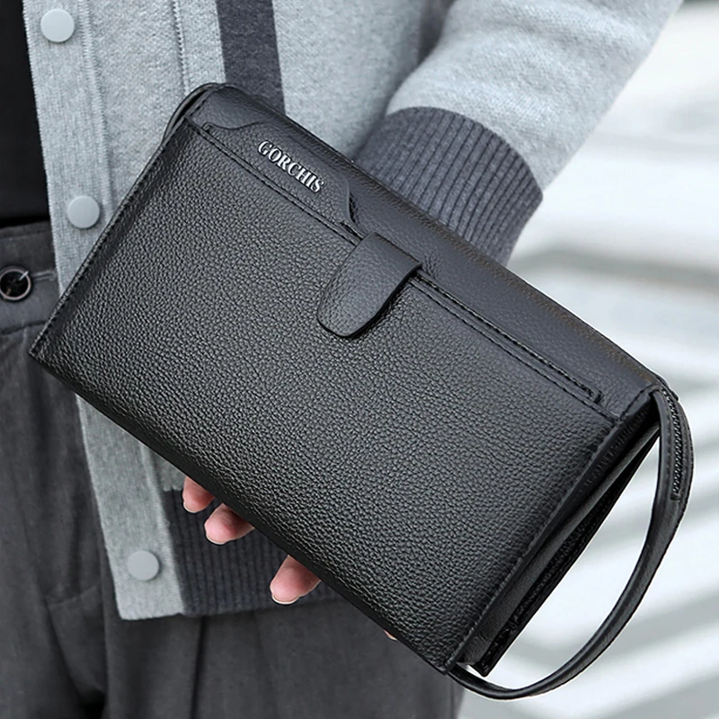 Fashion Brand Design Business Clutch Bag High Quality PU Leather Envelope Bags Casual Travel Men's Wallet Cell Phone Pocket