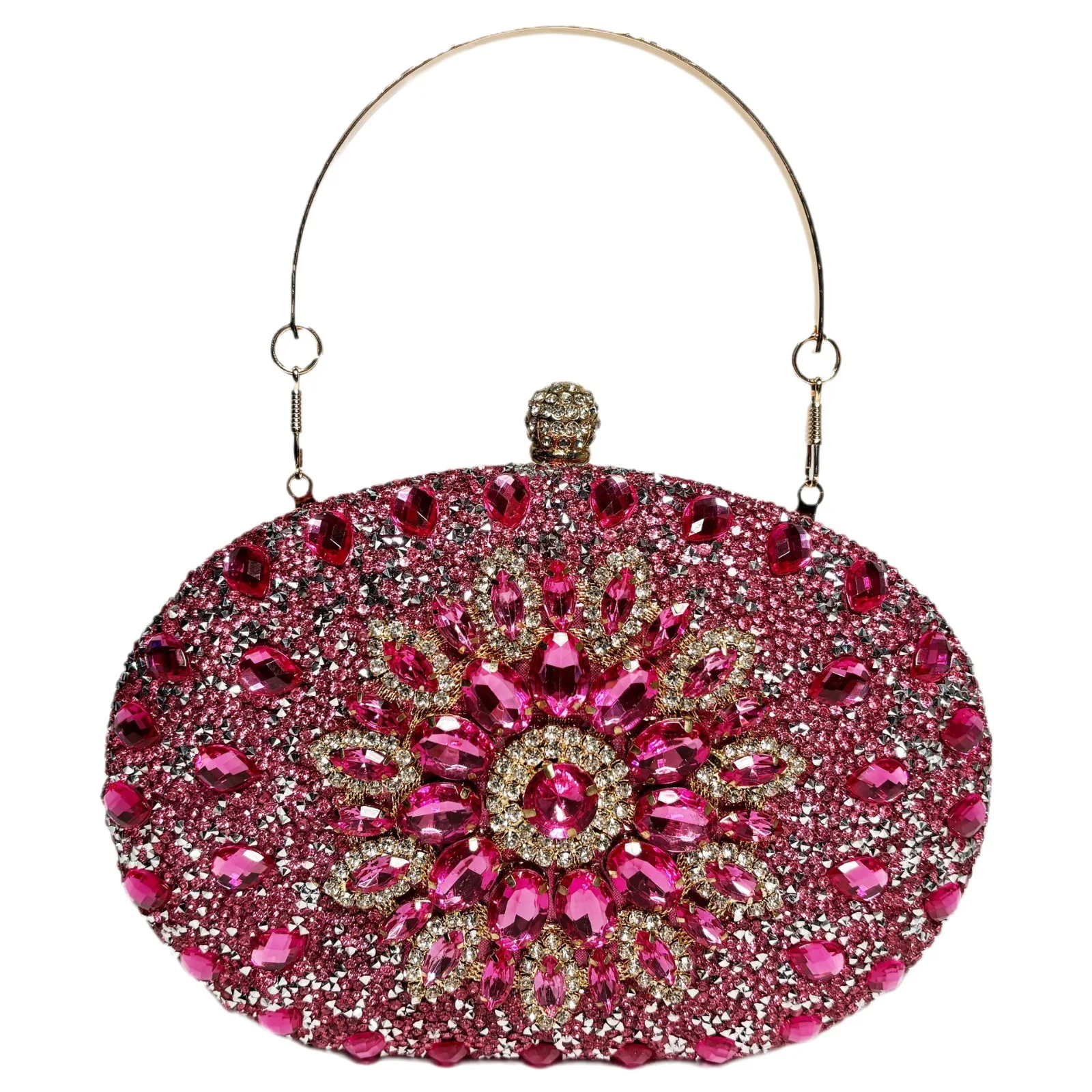 Fuchsia Crystal Floral Hard Shell Clutch, Elegant Evening Handbag For Wedding Party, Formal Purse For Mature Ladies Clutch Purse