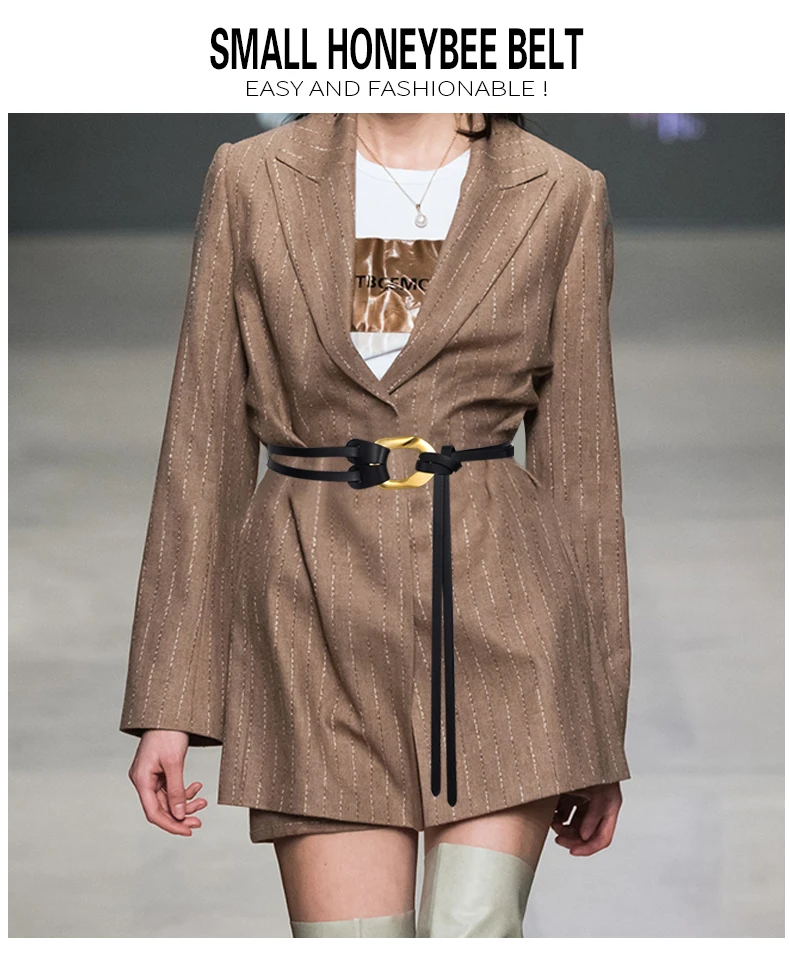 Stilvolle geknotete Echtledergürtel mit goldener Schnalle, doppellagiger Bund, Vintage-Kleid, Mantelgürtel für Damen – Detail 11