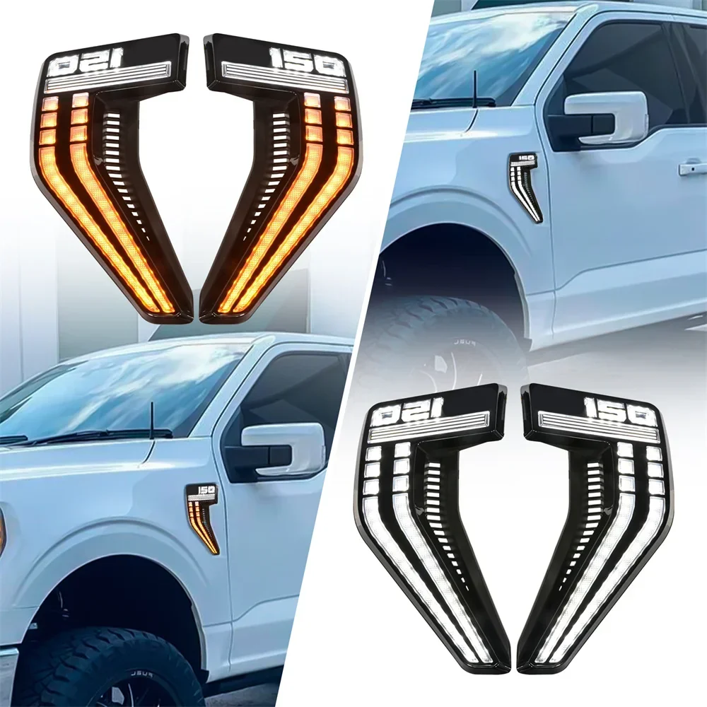 

For F150 2021 Side Air Outlet Lighting For F-150 Turning Lights Dynamic Lamp Fender Grille Vent Trim Cover Exterior Accessories