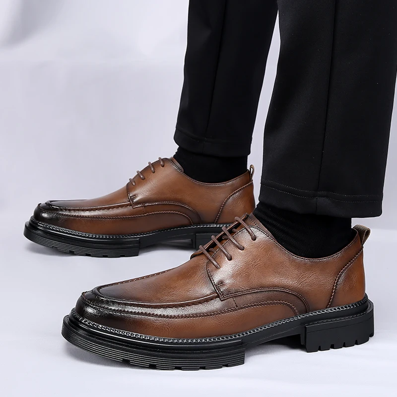 

Men's pointed dress leather shoes Minimalist gentleman style Party Wedding outdoor leisure business walking men's Black shoe