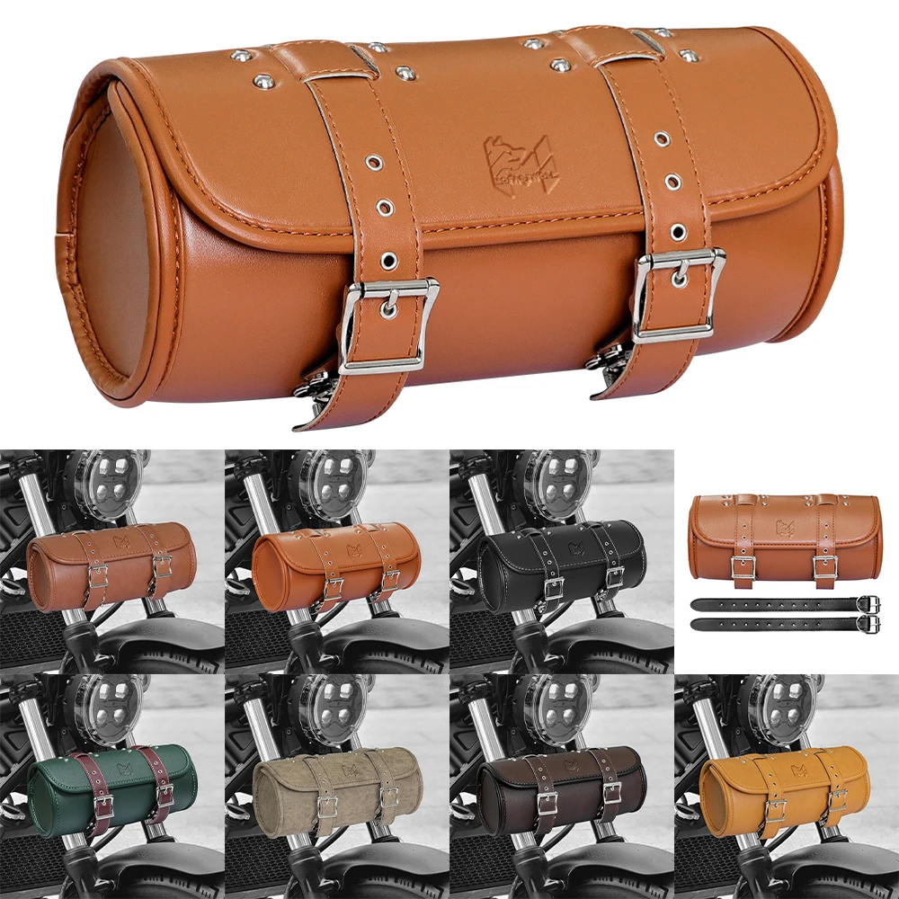 Storage Motorcycle Saddlebag W/ Mounting Straps Bag Black Cruiser Bar Fork Handlebar Tool Accessories Practical