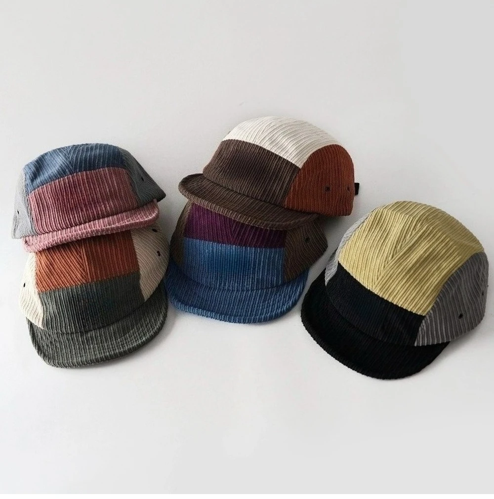 Unisex Corduroy Color Block Soft Short Brim 5-Panel Baseball Cap Autumn Winter Warm Versatile Casual Niche Sun Baseball Cap