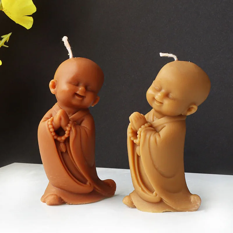 3D Smiling Monk Candle Silicone Mold Cute Buddha Monk Statue Plaster Candle Making Resin Mould Chocolate Baking Tool Decor Gifts