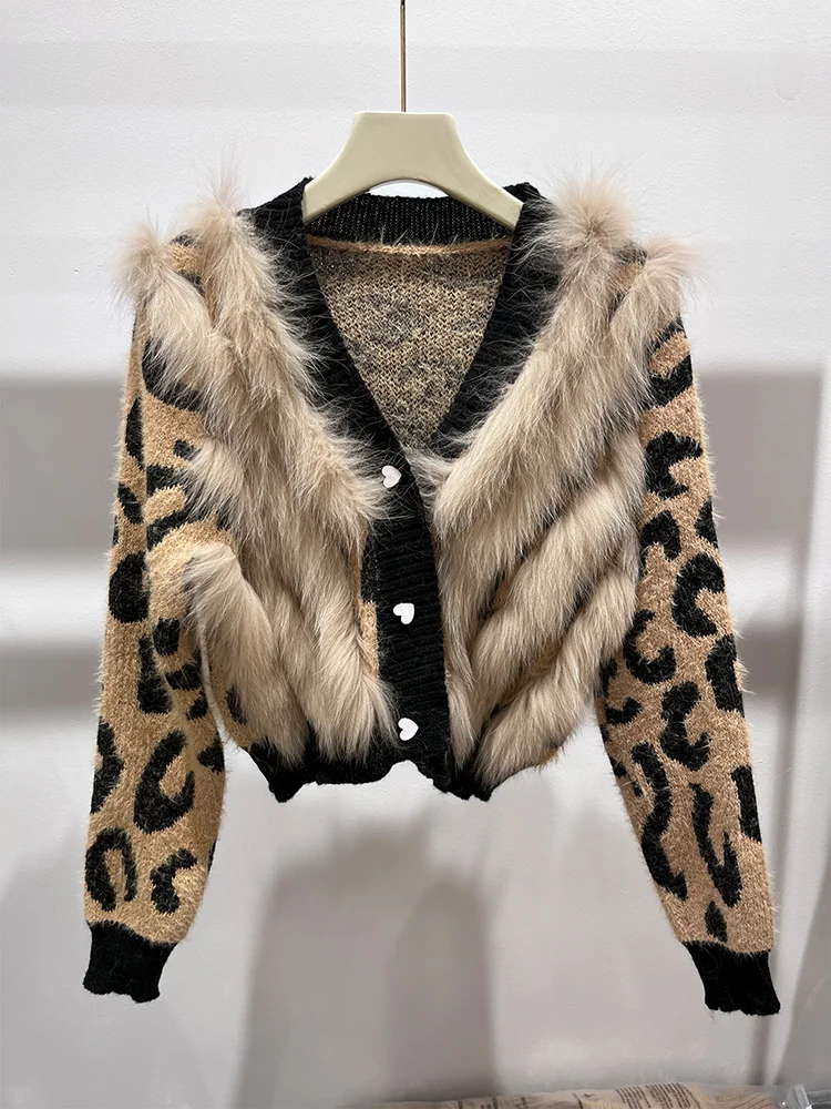 2025 Autumn Women Real Natural Fox Fur Oversized Cardigan Spring Special Design Sweater Wear Outwear