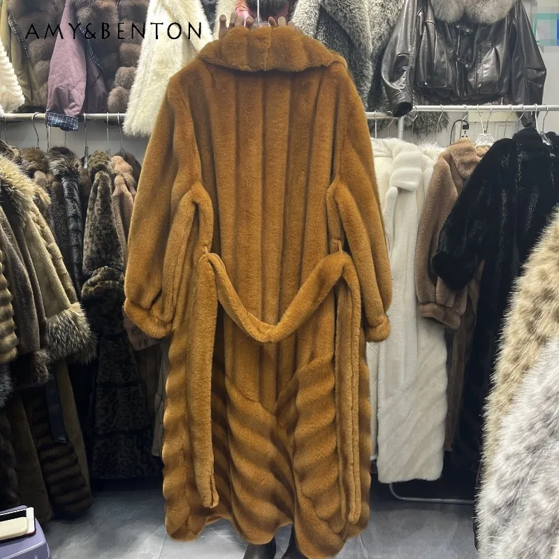 

Winter Warm Eco-friendly Mink Faux Fur Overcoat Furry Jacket Women's Comfortable Thickened Vintage Long Trench Coat Outerwear