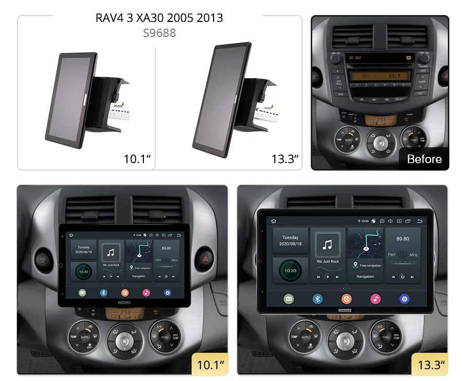 Tesla style PX6 Android 10 Car DVD Player Auto Rotatable IPS Navigation GPS Wifi Stereo Radio For Toyota RAV4 3 XA30 2005-2013