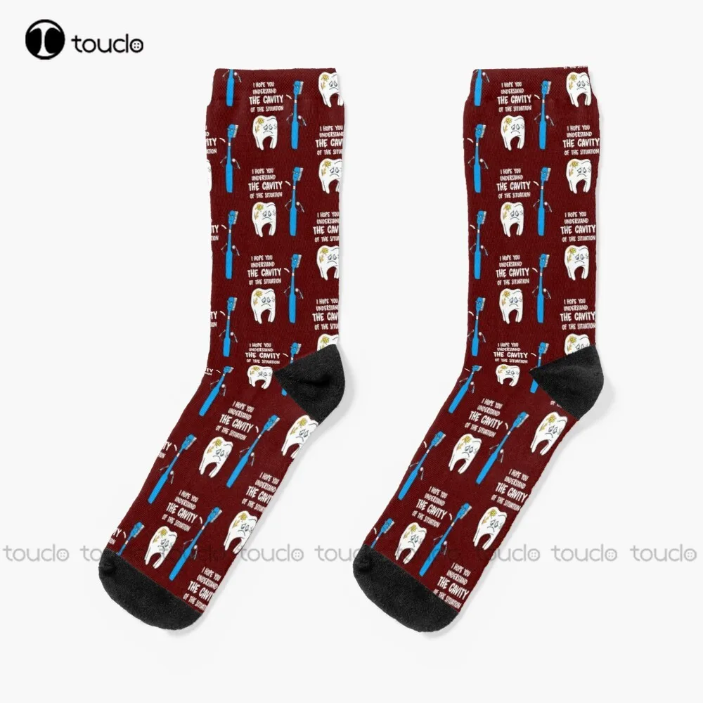 Understand The Cavity Of The Situation Funny Tooth Brush Socks Colorful Socks 360° Digital Print Street Skateboard Socks 1Pair