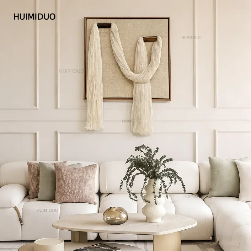 Minimalist Macrame Wall Hanging Handwoven Cream Tassel Wall Art with Wooden Dowel Modern Boho Home Decor for Living Room
