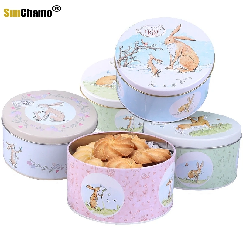 

New Fashion Cookie Tin Box Small Storage Iron Candy Round Packaging Sugar Boxes Cute Delicate Korean Version Birthday Party