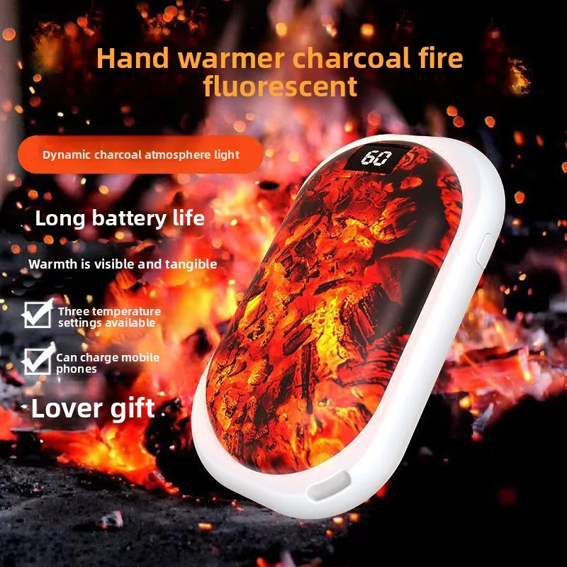 

New Flame Hand Warmer Charging USB Mini Charcoal Fire Charging Large-Capacity Three-Speed Digital Display Hand Warmer