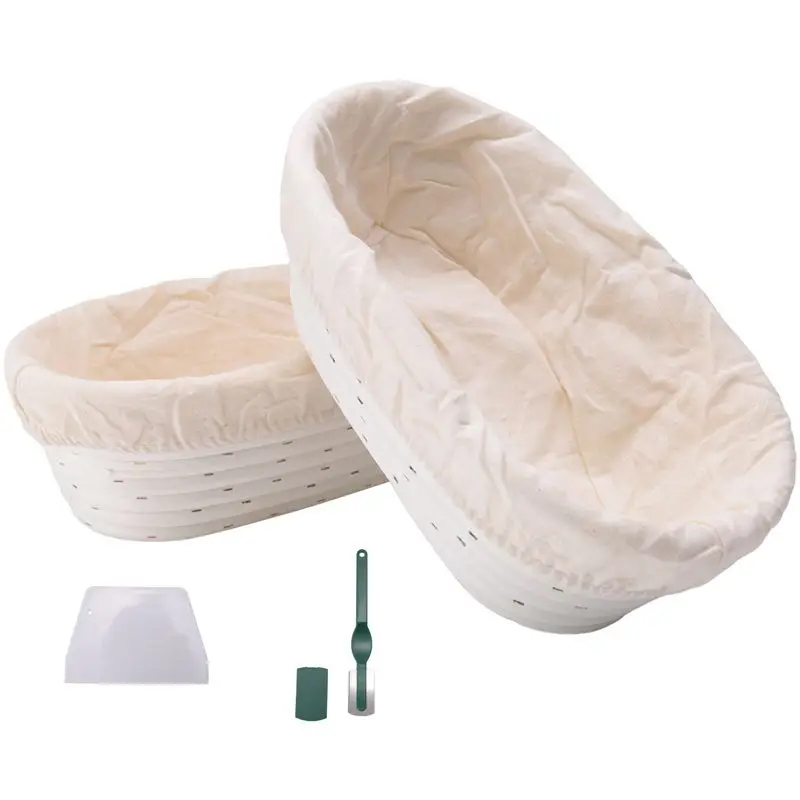 ABMH-2X Juego de Cestas de Fermentación Banneton - Cesta para Pan Artesanal de Levadura, Raspador/Cortador de Masa y Forro de Tela Brotform