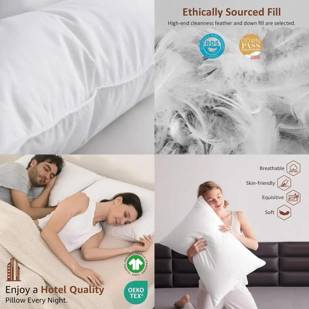 

Роскошные пуховые подушки, комплект из 2 штук в гостиничном стиле, мягкие и поддерживающие, с чехлом из органического хлопка (20x26, упаковка из 2 штук)