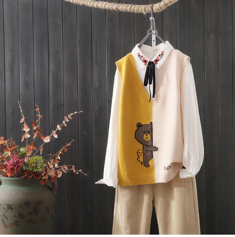 เสื้อกั๊กถักทรงวี ผู้หญิง ทรงหลวม เสื้อกั๊กฤดูหนาว แฟชั่น ใส่เป็นเสื้อตัวในหรือตัวนอก ช่วยลดอายุ  ทันสมัย  เสื้อแจ็คเก็ตผู้หญิง