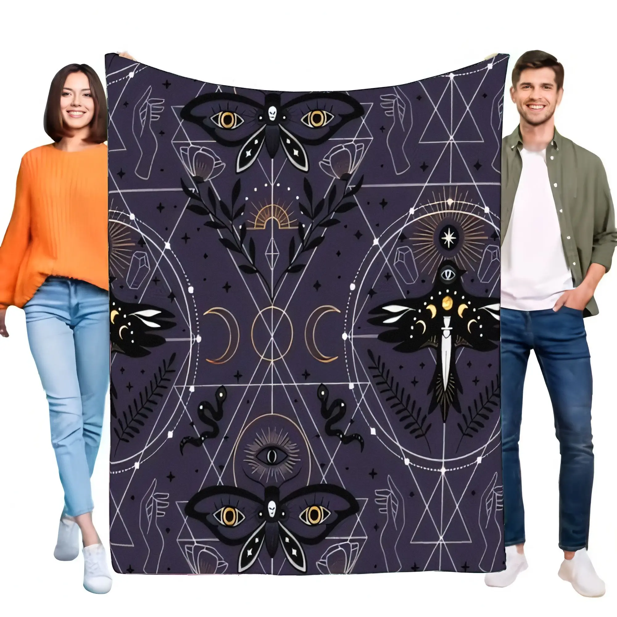 Mystical Black and Gold Decorative Blanket Soft Cozy Throw for Home Decor, Ideal for Bed or Sofa, Perfect for Gift Giving on Bir