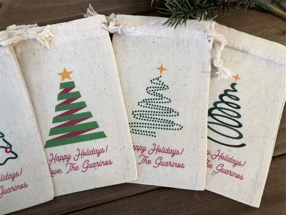 25PCS Personalized Christmas Favor Bags / Assorted Abstract Christmas Tree Design (Item 1726A)