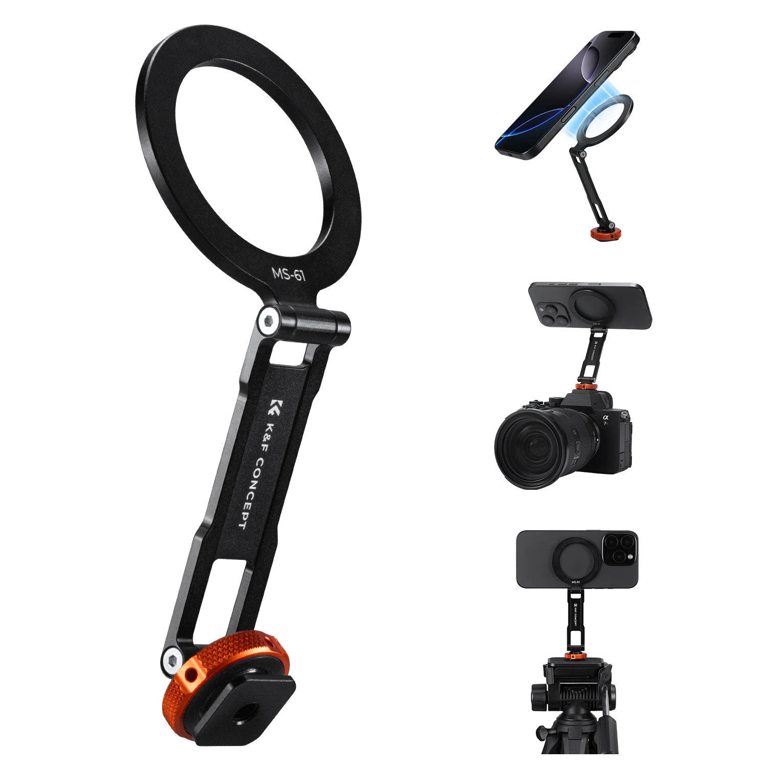 K&F CONCEPT Magnetische Metalen Telefoonhouder met Opvouwbaar Cold Shoe Statiefadapter Teleprompter Stand Voor iPhone 18 17 16 15 14