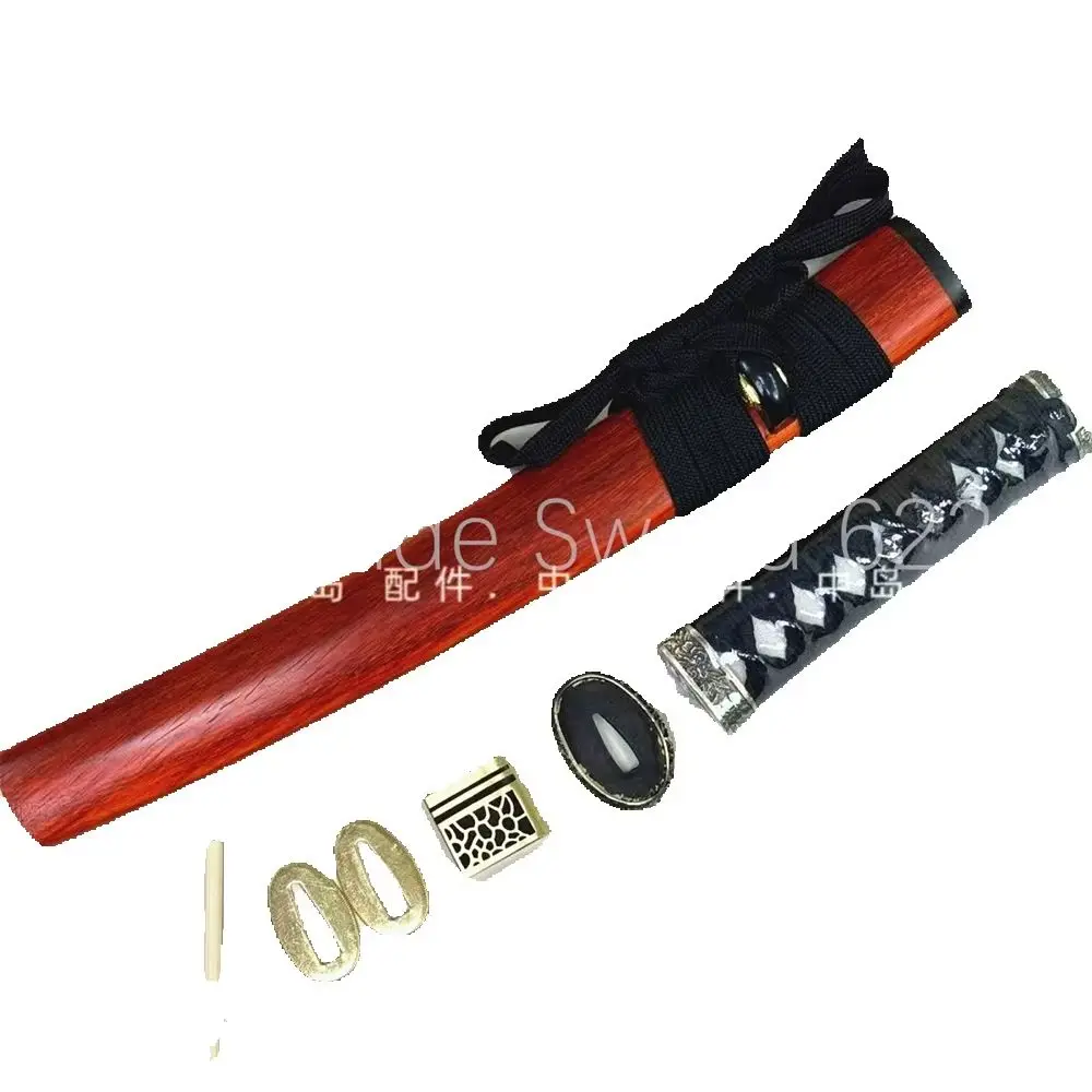 

A Set Real Tsuka Handle Brass Tsuba Handguard Habaki Seppa Red Hardwood Sheath For Real Samurai Katana Tachi Sword Fitting Parts
