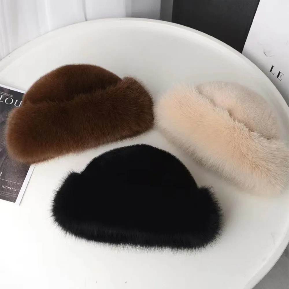 New Warm Fluffy Fur Bucket Hat Thicken Cold Plush Fisherman Hat Snowy Day Cover Head Cap Panama Cap Chrismas Gifts