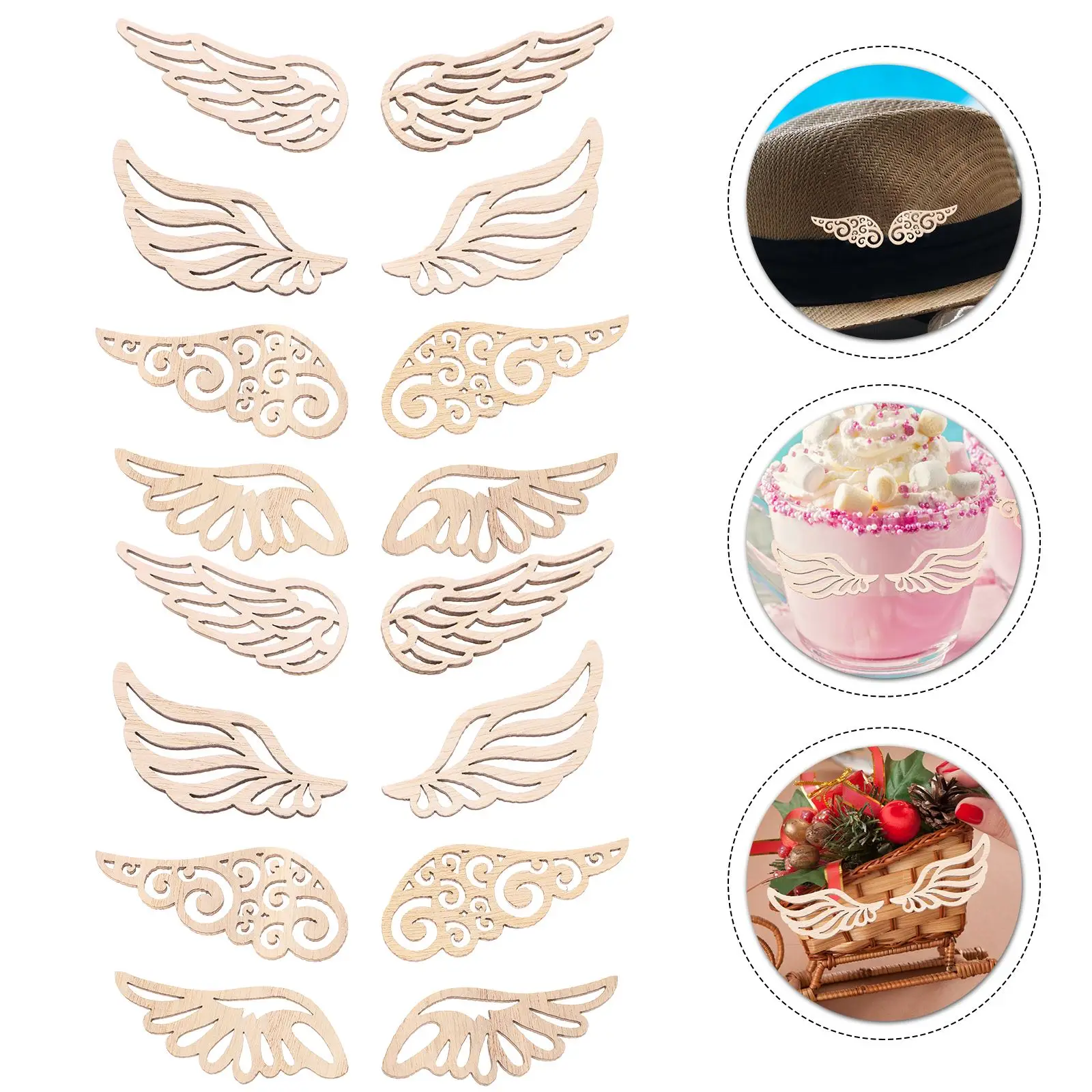 80PCS DIY Hollow-Out Wing Patchs Colored Drawing Wing Chips Painting Wooden Wings DIY Blank Drawing Angel Wing Decorations