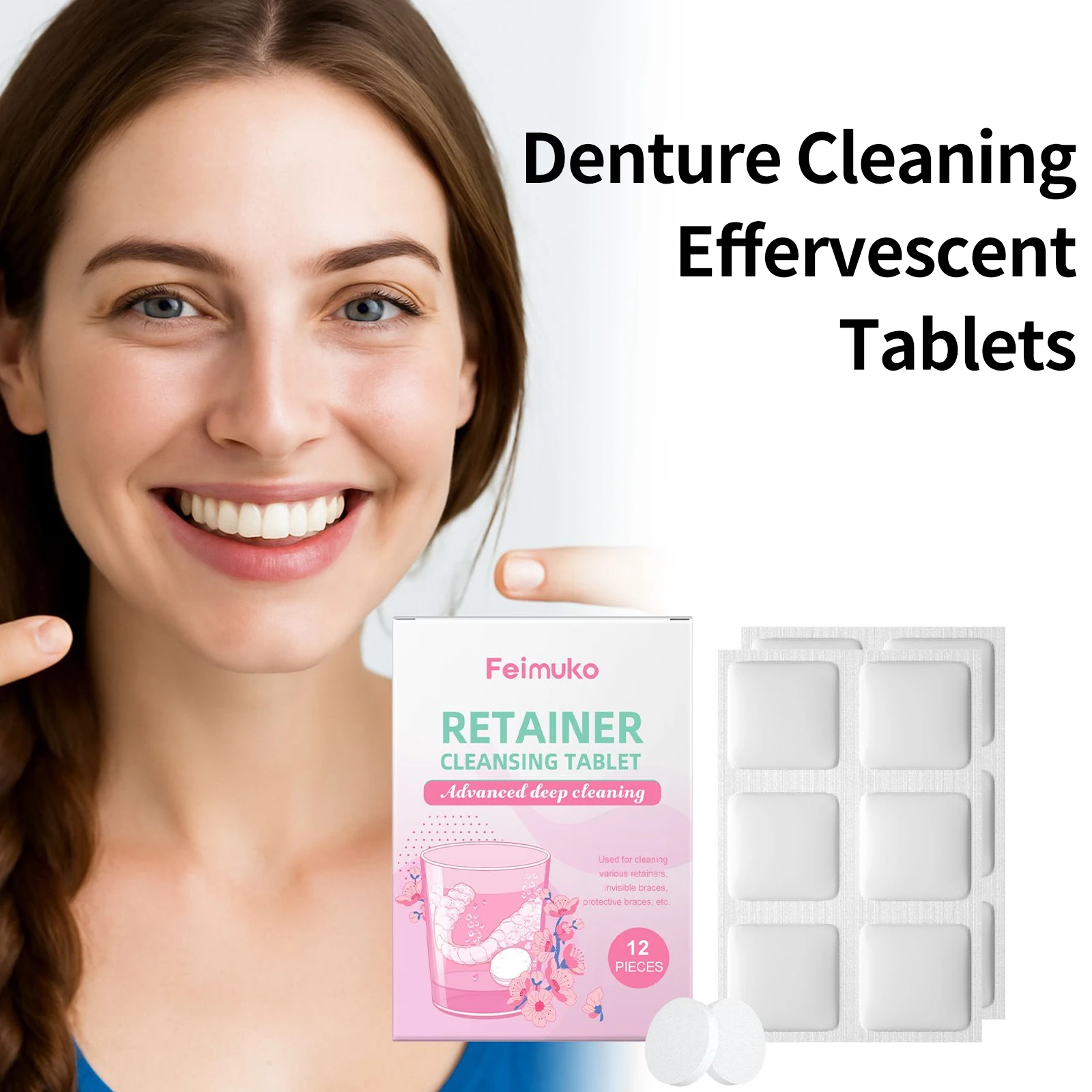 

Denture Cleansing Tablet Retainer False Teeth Odor Remover Stains Oral Cleaning Retainer Cleaner for Aligner Mouth Night Guard