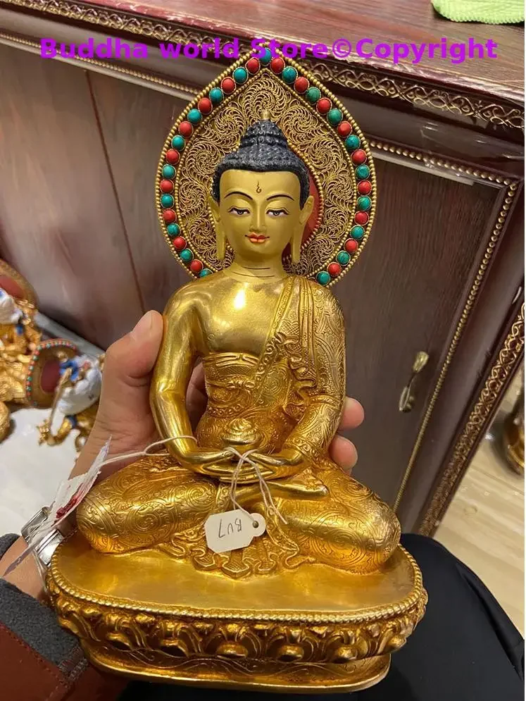 Asia Buddhism Nepal High grade quality Sakyamuni Amitabha Buddha God statue HOME Patron saint bless safe good LUCK protection