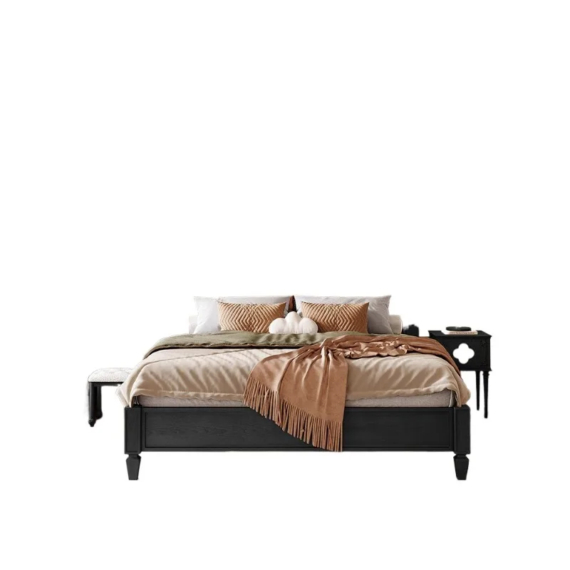 

Французская ретро-кровать для главной спальни, элегантная черная кровать в стиле готики, высококачественная, из массива дерева, в стиле лайт-люкс.