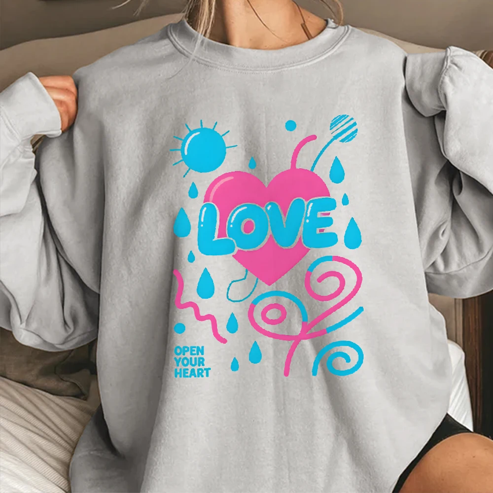 

Fashionable 100% Cotton Hoodie Comfortable Soft Breathable Loose Fit Sweatwear Gift For Her Cartoon Heart Rain Open Your Heart