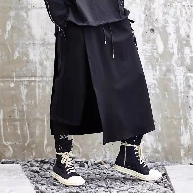 Original Designer Skirt-Pants Two-In-One Fake Two-Piece Dark Style Unisex Loose Wide-Leg Casual Versatile Cropped Pants