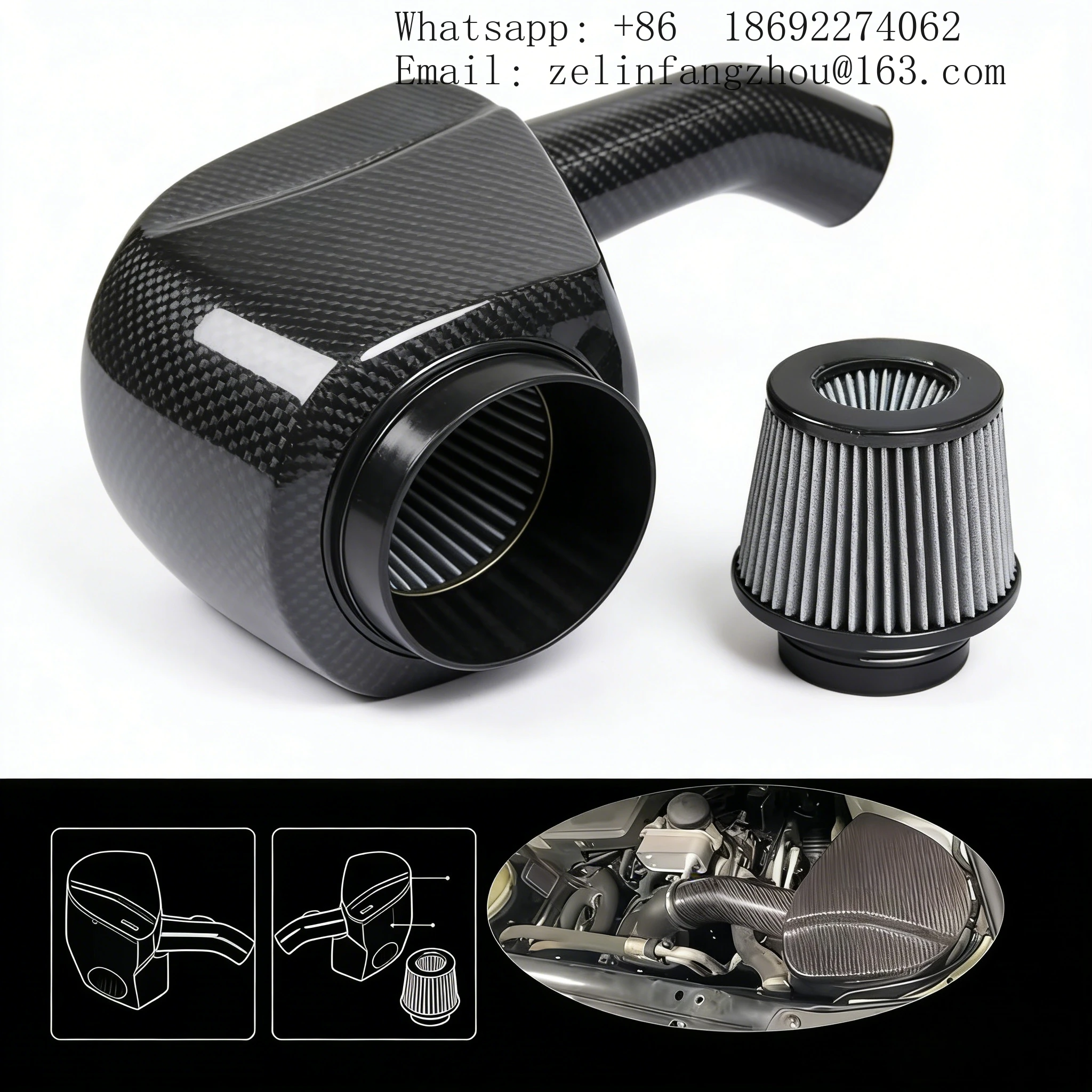 Dry Carbon Fiber Cold Air Intake Glossy Finish Clear Texture F10 Intake System For Bmw 5 Series F10 N20 2.0T 2012-2015