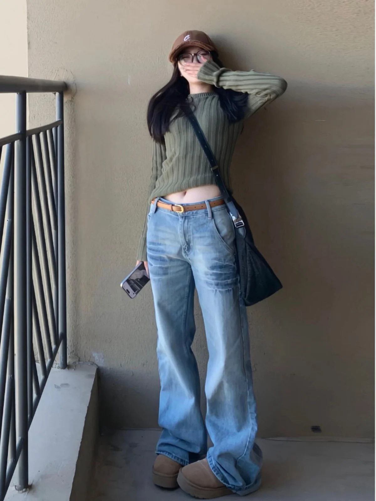 

Extended American Sle Blue Bell Bot Jeans Women's Autumn Winter Straight Leg Slimming Floor Length Trousers